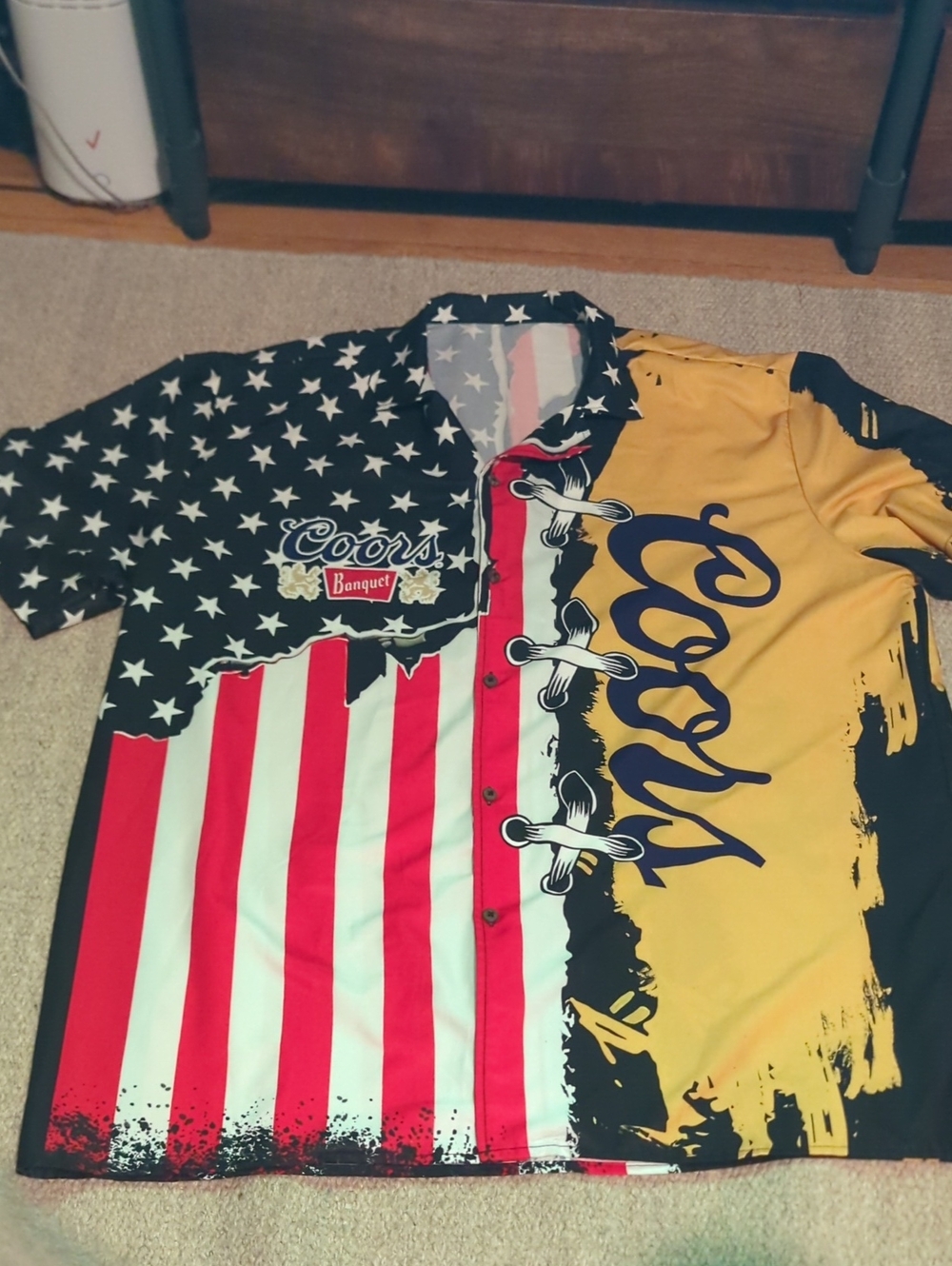Coors Banquet Patriotic USA Hawaiian Shirt Size XL